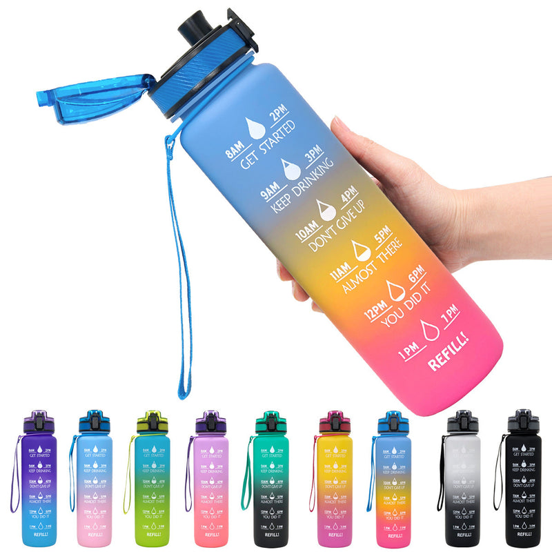 1L Tritan Water Bottle With Time Marker Bounce Cover Motivational Water Bottle Cycling Leakproof Cup For Sports Fitness Bottles - Universo Shop