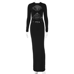 Hollow Solid Color Long Sleeve Slim Fit Sexy Dress - Universo Shop