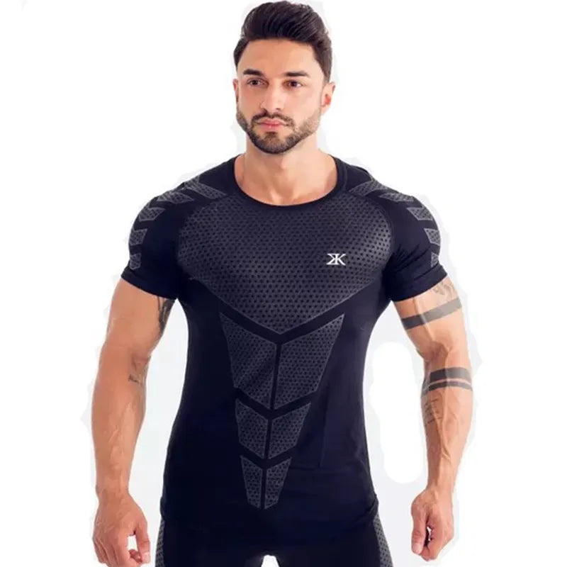 Compression Quick Dry T-Shirt Men Running Sport Skinny Short Tee Shirt Male Gym - Universo Shop