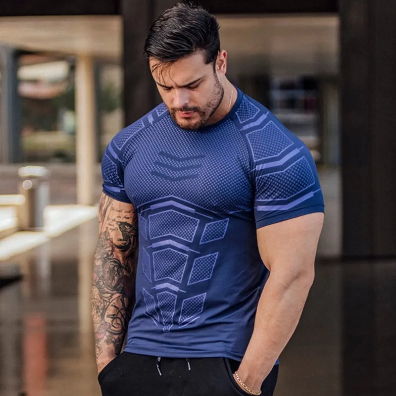 Compression Quick Dry T-Shirt Men Running Sport Skinny Short Tee Shirt Male Gym - Universo Shop