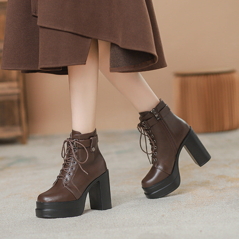 Fashion Short Boots Waterproof Platform Thick Heel High Heels - Universo Shop