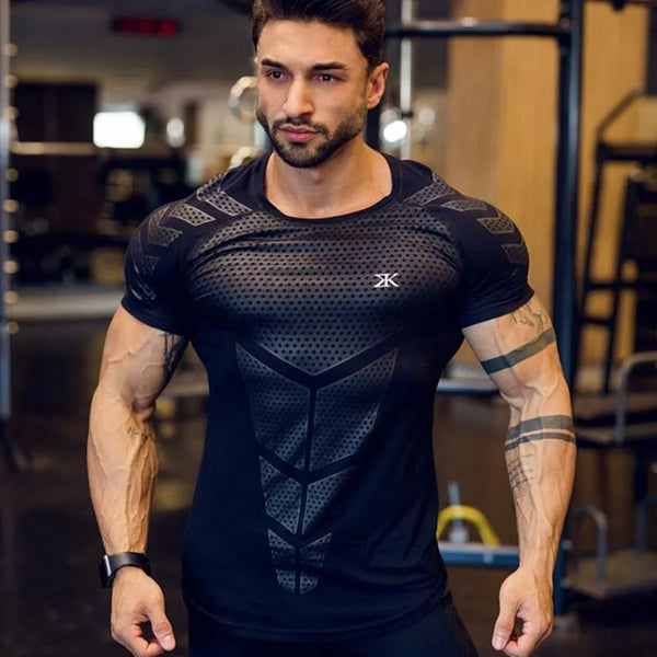 Compression Quick Dry T-Shirt Men Running Sport Skinny Short Tee Shirt Male Gym - Universo Shop