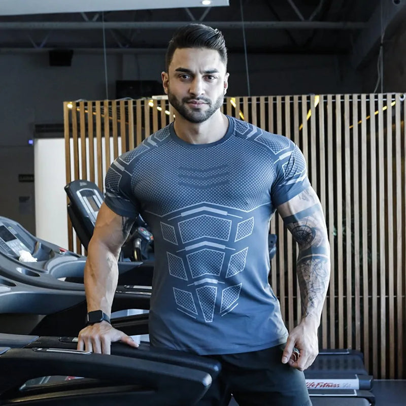 Compression Quick Dry T-Shirt Men Running Sport Skinny Short Tee Shirt Male Gym - Universo Shop