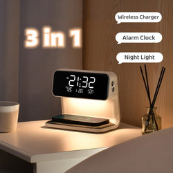 Creative 3 In 1 Bedside Lamp Wireless Charging LCD Screen Alarm Clock  Wireless Phone Charger - Universo Shop