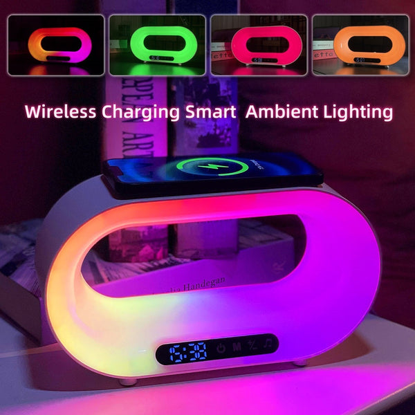 Multi-function 3 In 1 LED Night Light APP Control RGB Atmosphere Desk Lamp Smart Multifunctional Wireless Charger Alarm Clock - Universo Shop