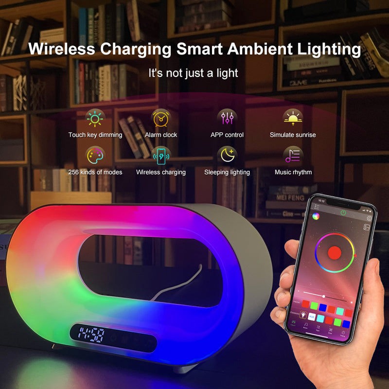 Multi-function 3 In 1 LED Night Light APP Control RGB Atmosphere Desk Lamp Smart Multifunctional Wireless Charger Alarm Clock - Universo Shop