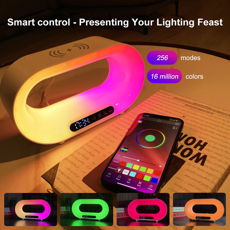 Multi-function 3 In 1 LED Night Light APP Control RGB Atmosphere Desk Lamp Smart Multifunctional Wireless Charger Alarm Clock - Universo Shop