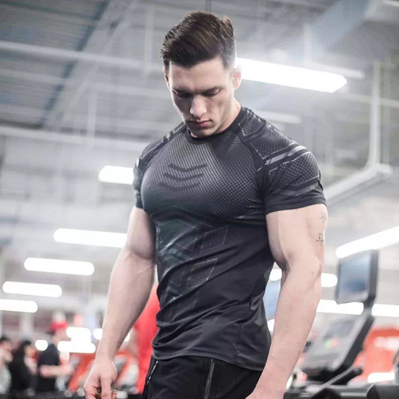 Compression Quick Dry T-Shirt Men Running Sport Skinny Short Tee Shirt Male Gym - Universo Shop