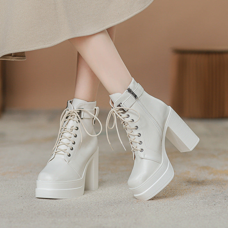 Fashion Short Boots Waterproof Platform Thick Heel High Heels - Universo Shop