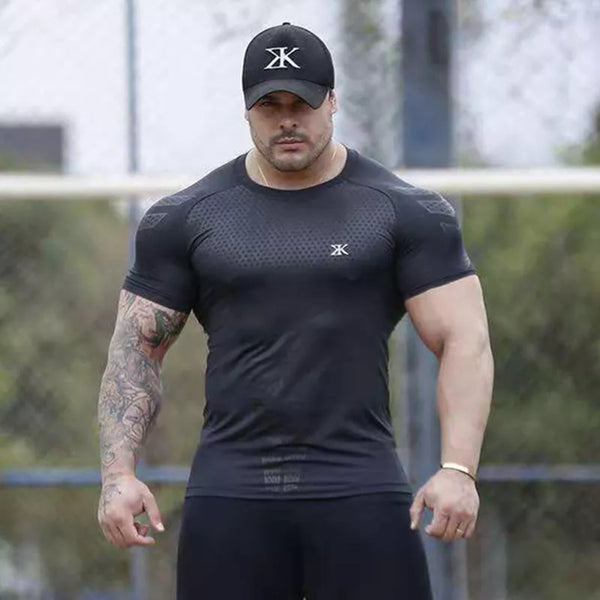 Compression Quick Dry T-Shirt Men Running Sport Skinny Short Tee Shirt Male Gym - Universo Shop