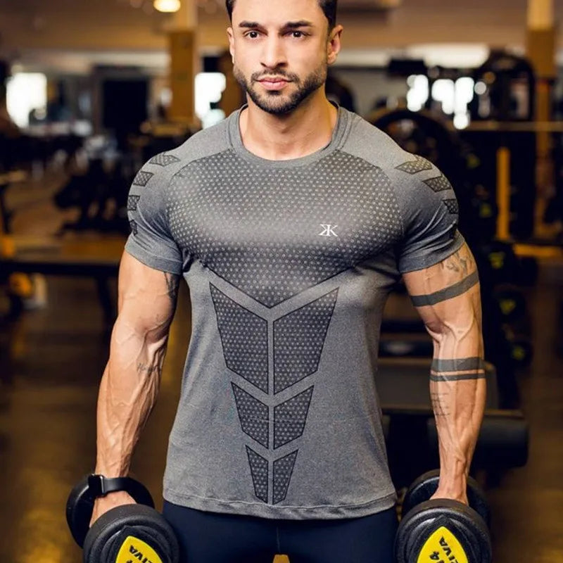 Compression Quick Dry T-Shirt Men Running Sport Skinny Short Tee Shirt Male Gym - Universo Shop